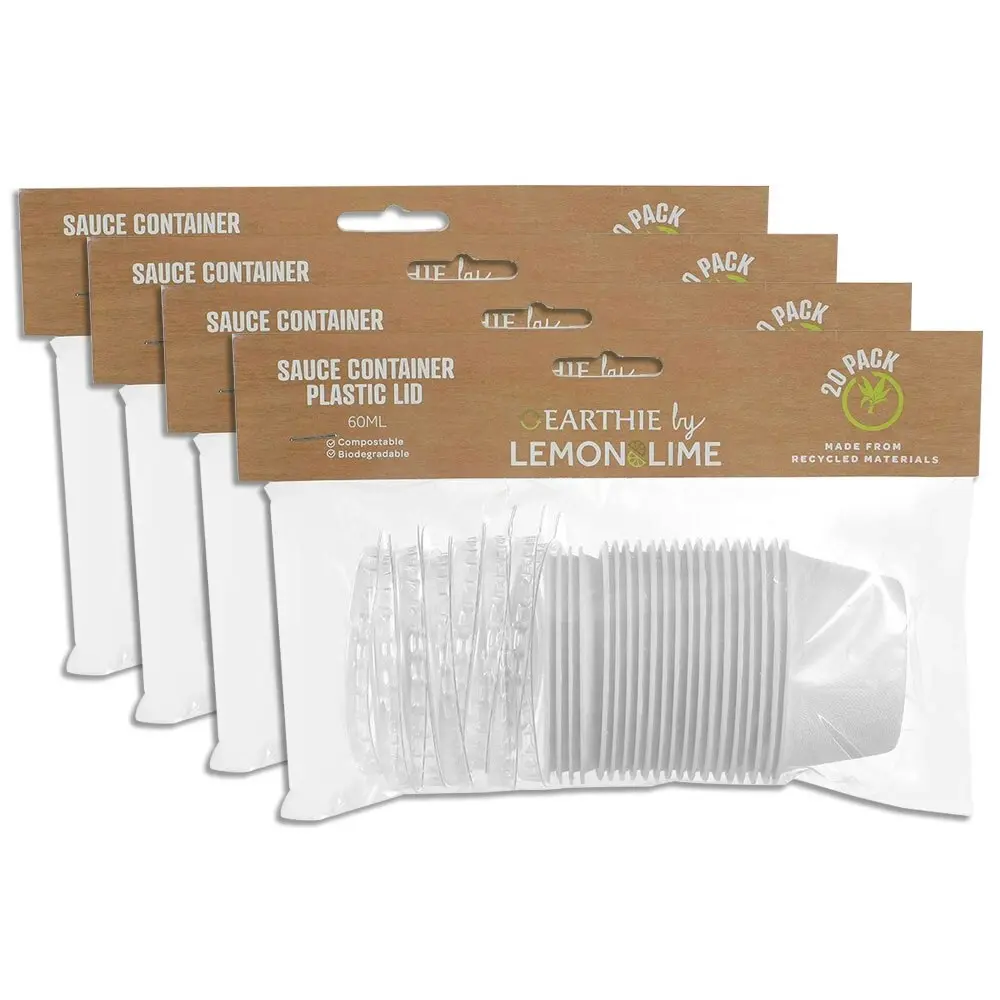 80pc Lemon & Lime Eco Sugarcane 60ml/13cm Sauce Food Container w/Plastic Lid WHT - Hobbies