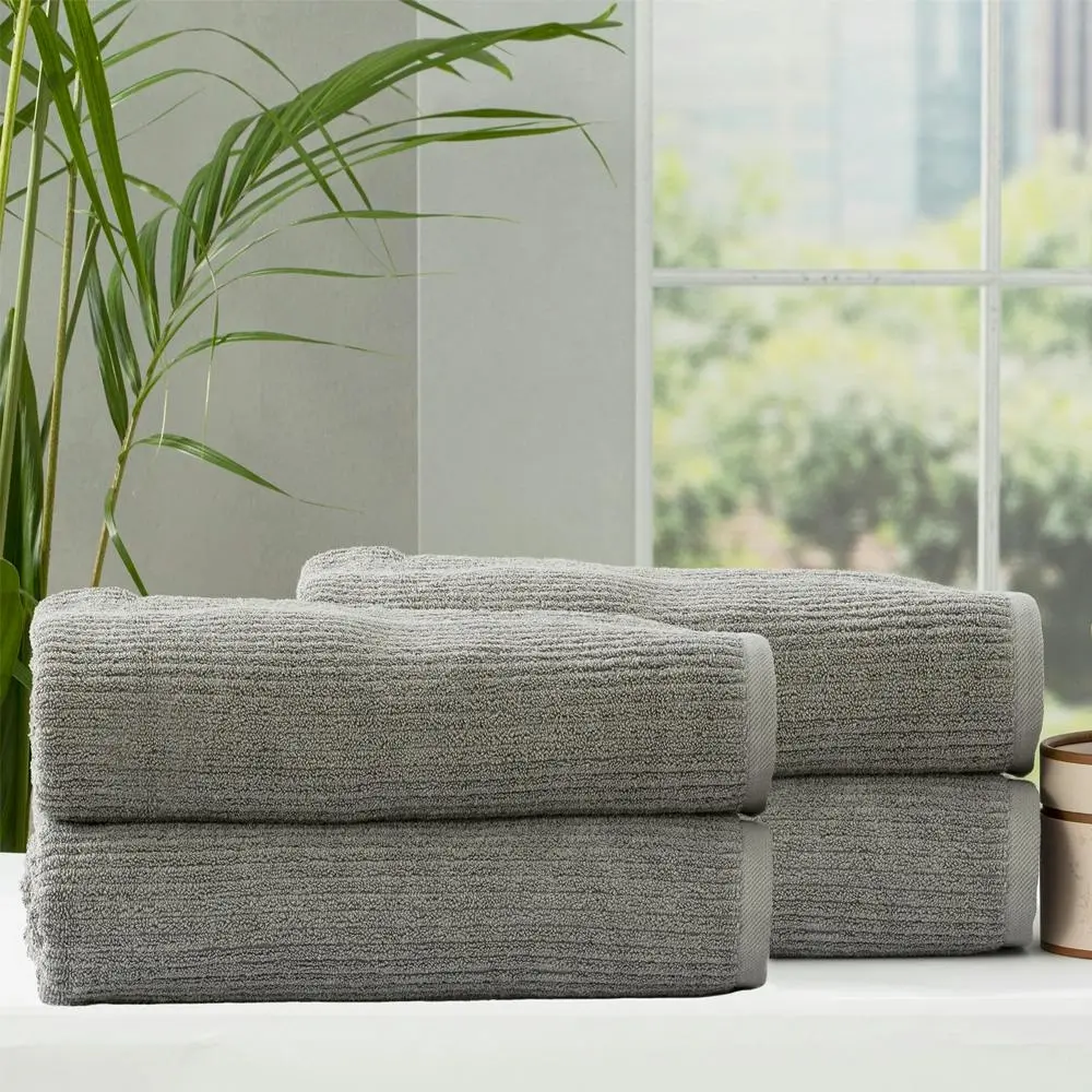 4pc Renee Taylor Cobblestone Bath Sheet Cotton Ribbed Towel 650 GSM Platinum - Home & Garden