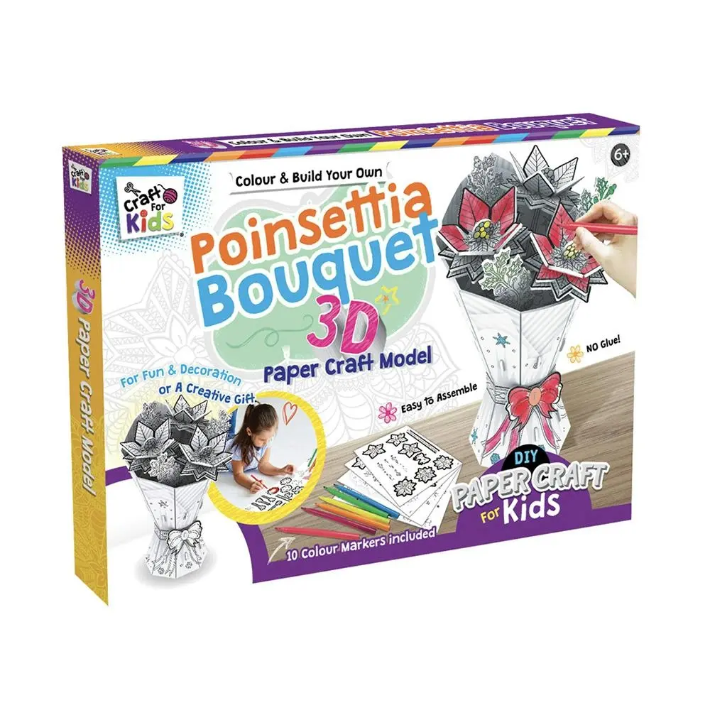 Craft for Kids Colour & Build 3D Poinsettia Bouquet Papercraft Model Children 6+ - Hobbies