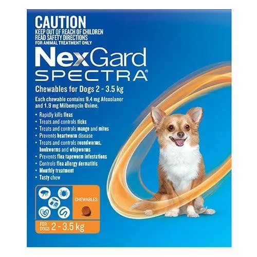 Nexgard Spectra for Very Small Dogs 2 to 3.5 Kg (Orange) 3 Chews - Save up to 70% Off Pet Supplies