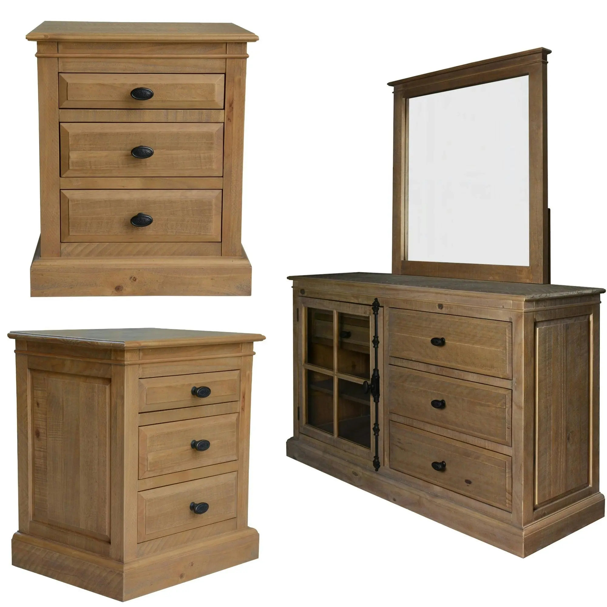 Jade 4pc Set Bedside Dresser and Mirror - Furniture