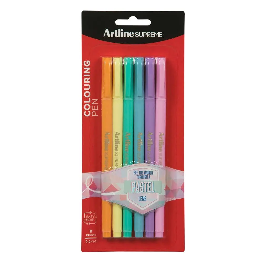 6pc Artline Supreme 0.6mm Fine Point Pens Art/Crafts Pen Assorted Pastel Colours - Office
