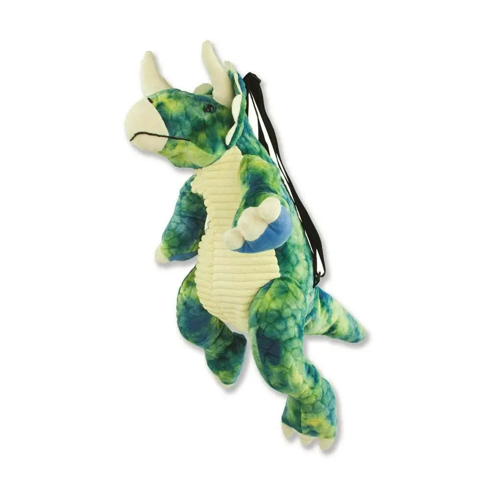 Johnco Patch Triceratops Dinosaur Plush Backpack Bag Kids/Toddler 3y+ Green - Fashion