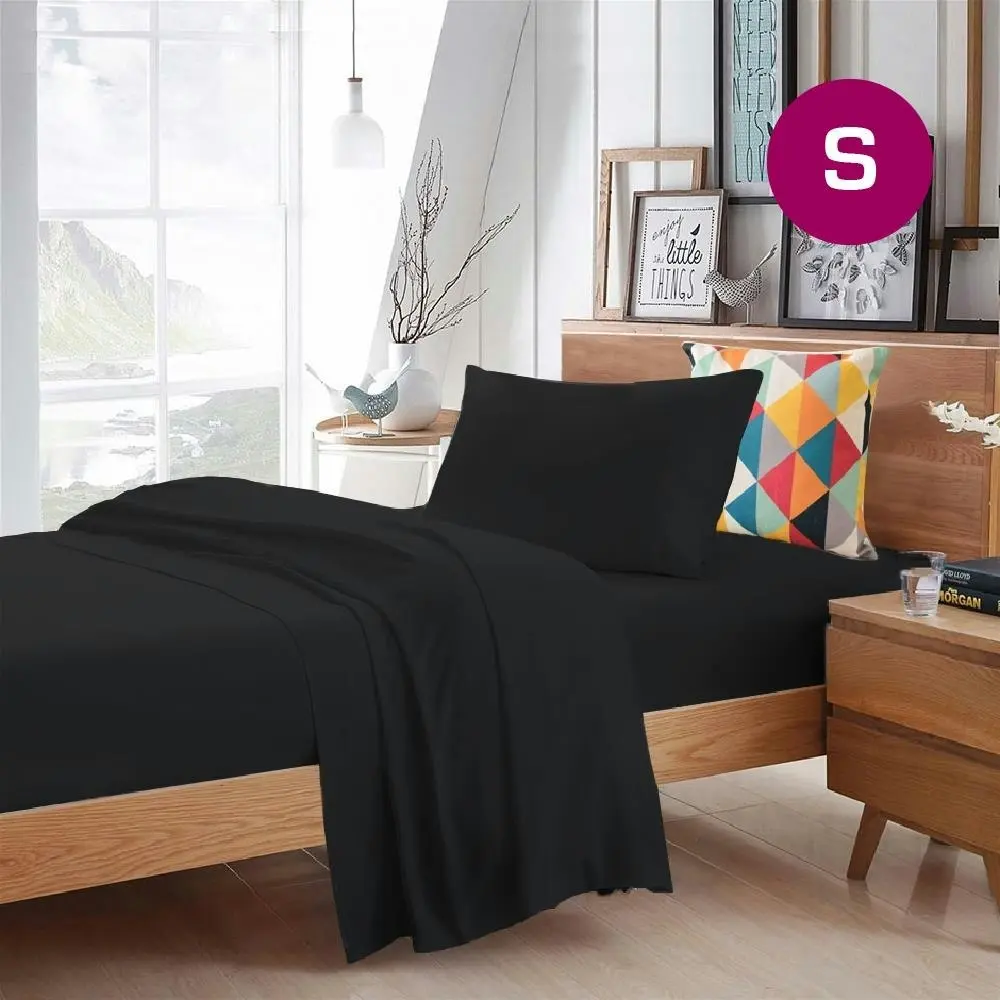 Single Size Black Color Poly Cotton Fitted Sheet Flat Sheet Pillowcase Sheet Set - Home & Garden