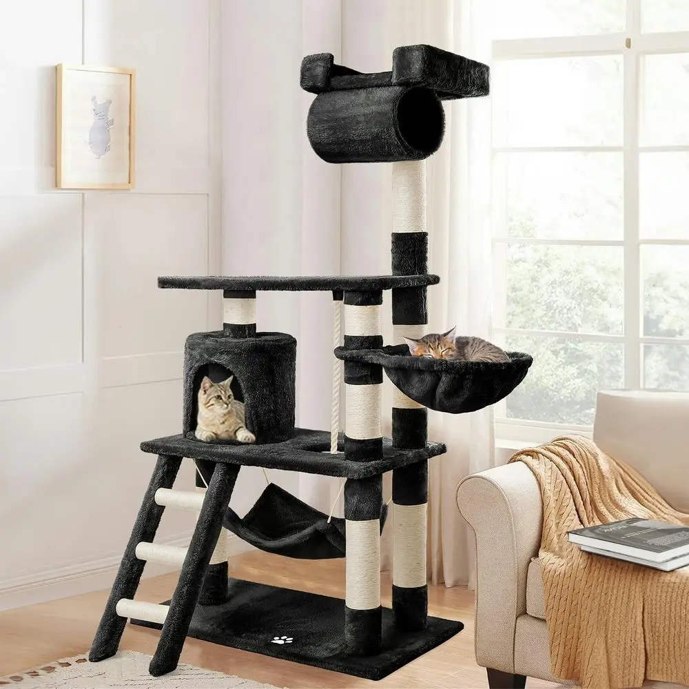 BEASTIE Cat Tree 141cm Black Scratching Post Scratcher Tower - Pets