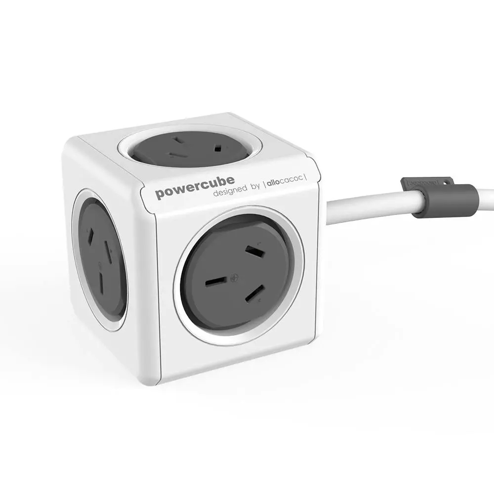 PowerCube 5 Socket Mountable Power Board w/1.5m Extension Cord 240V Surge Grey - Electronics