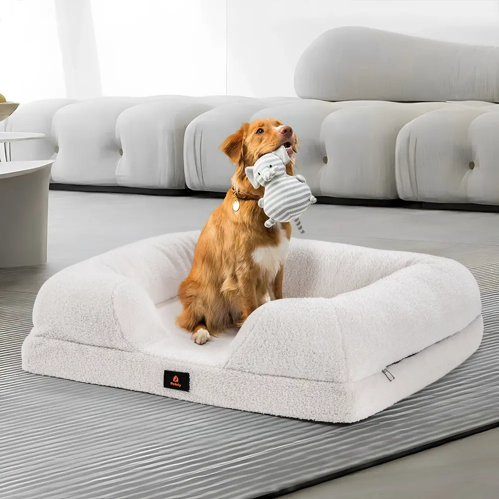 Petzly Memory Foam Dog Bed Pet Sofa Calming Bed Washable Removable White Large - Pets