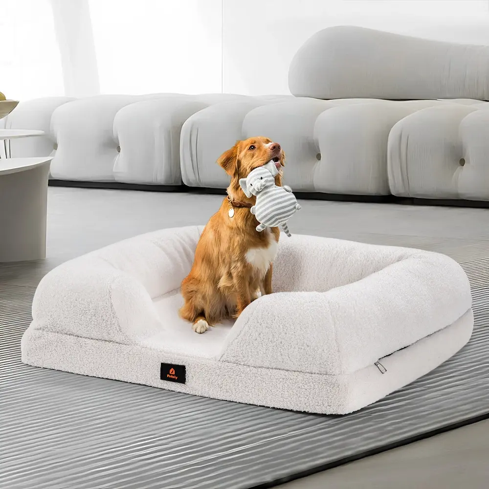 Petzly Memory Foam Dog Bed Pet Sofa Calming Bed Washable Removable White X Large - Pets