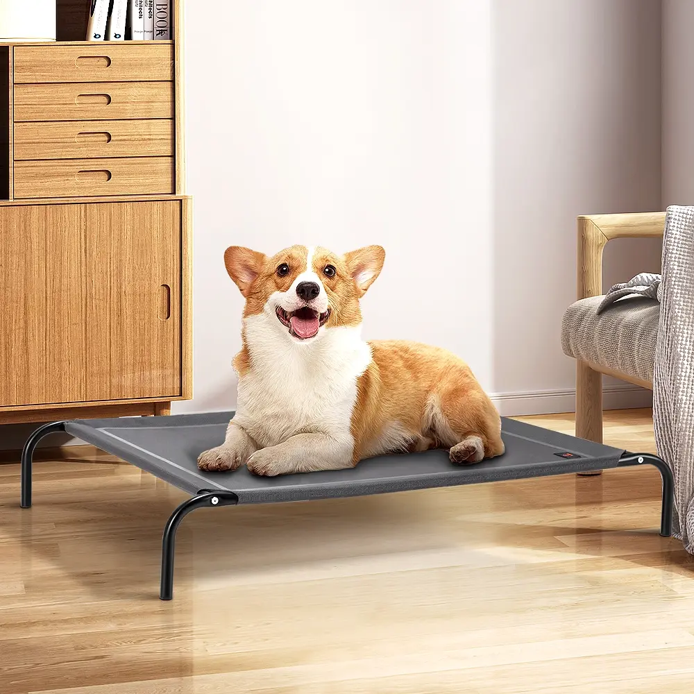Petzly Cooling Elevated Pet Dog Bed for Large Dog Washable Breathable Mesh Grey - Pets