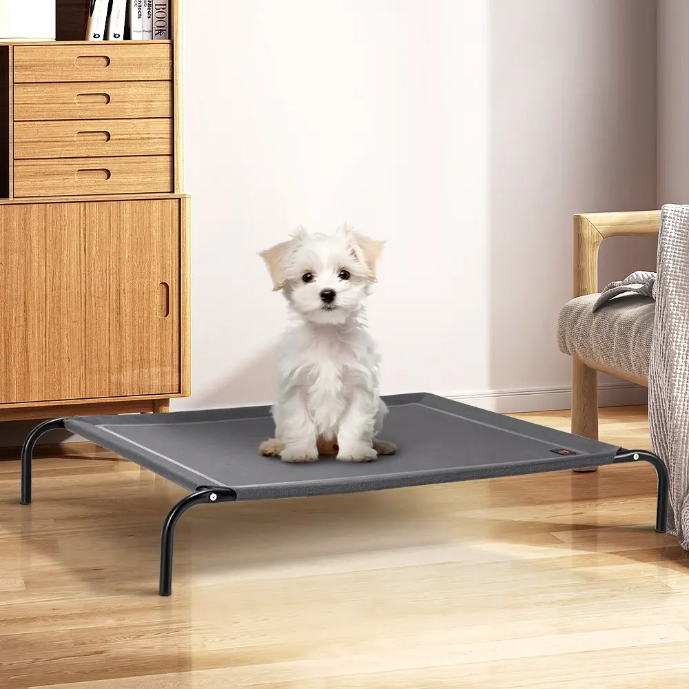 Petzly Cooling Elevated Pet Dog Bed for Medium Dog Washable Breathable Mesh Grey - Pets
