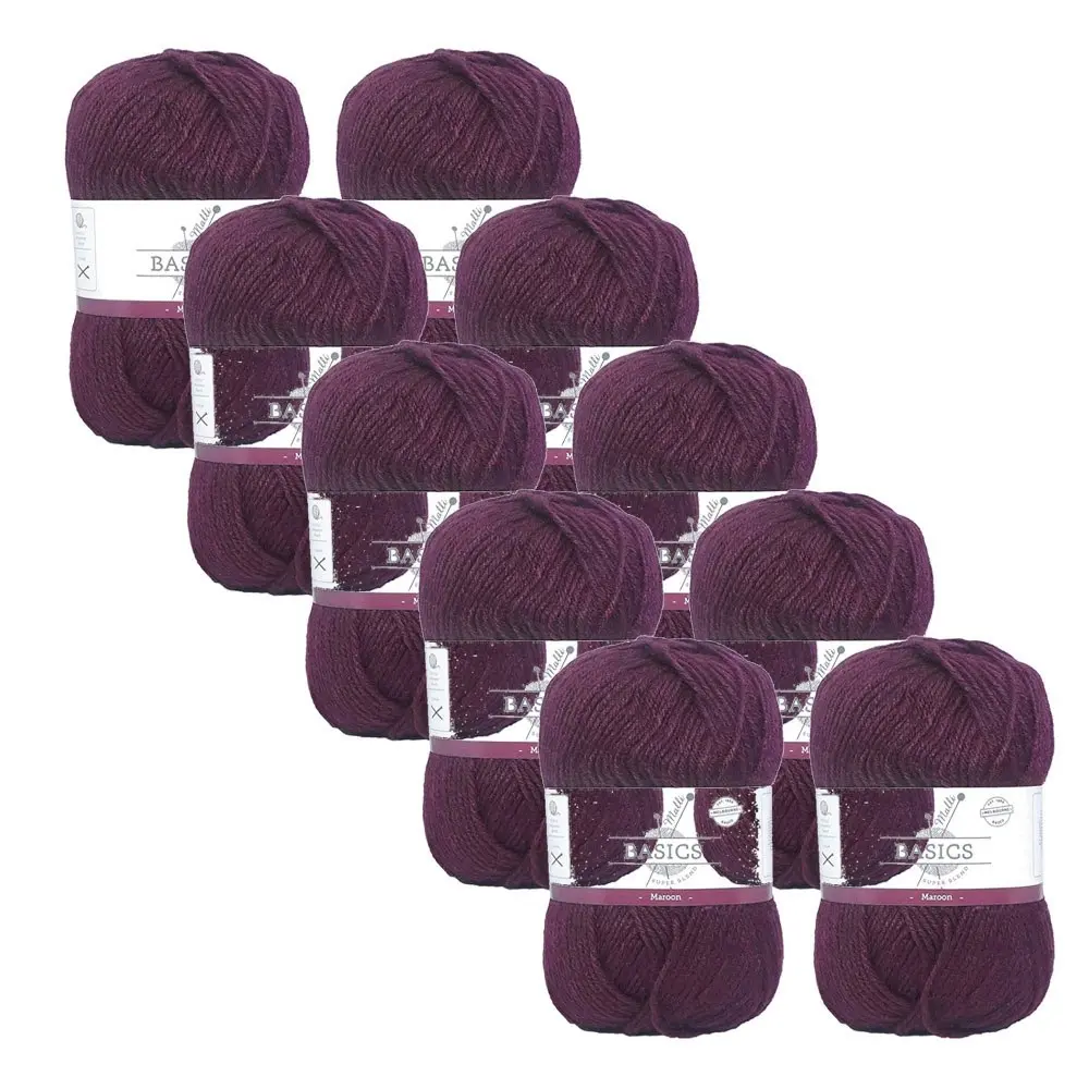 10x Malli Blend Basic 100g Acrylic/Polyester Yarn Knitting/Crochet Caft Maroon - Hobbies