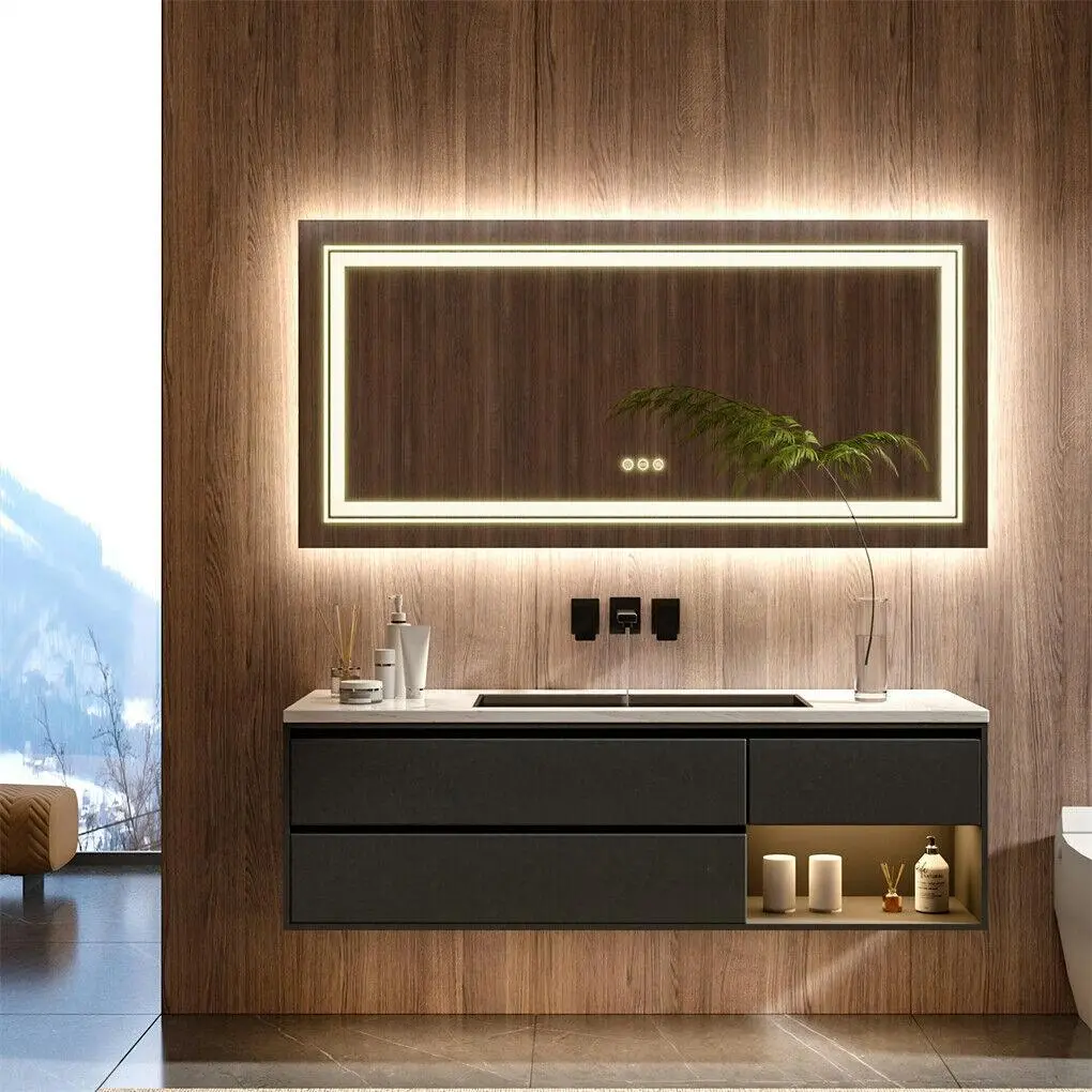 Fin Large Frameless Vanity Mirror Double Led Bathroom Mirror Dimmable Makeup Mirror - Home & Garden
