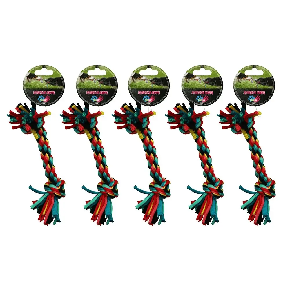 5x Paw Play 21cm Stretch Bone Rope Cotton Knots/Braided Teeth Clean Tug Dog Toy - Pets
