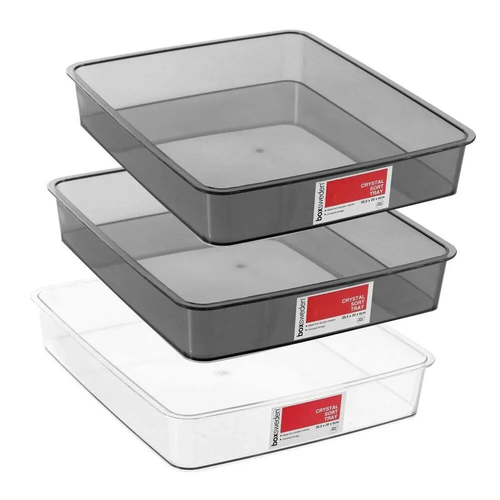 3x Boxsweden Crystal Sort Tray 35.5cm Home Storage Organiser Container Assorted - Home & Garden