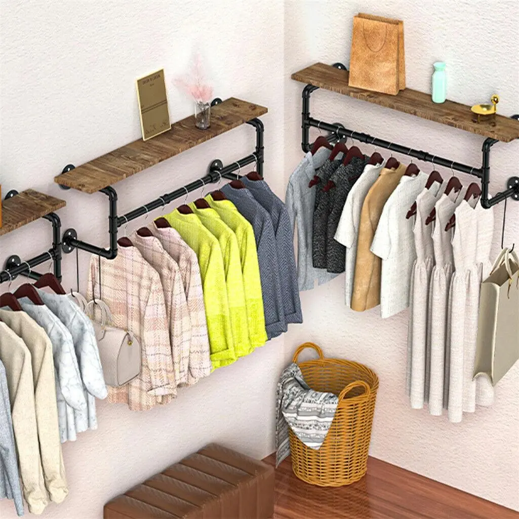 Super Space-Saving Wall-Mounted Clothes Rack Detachable Garment Bar for Retail