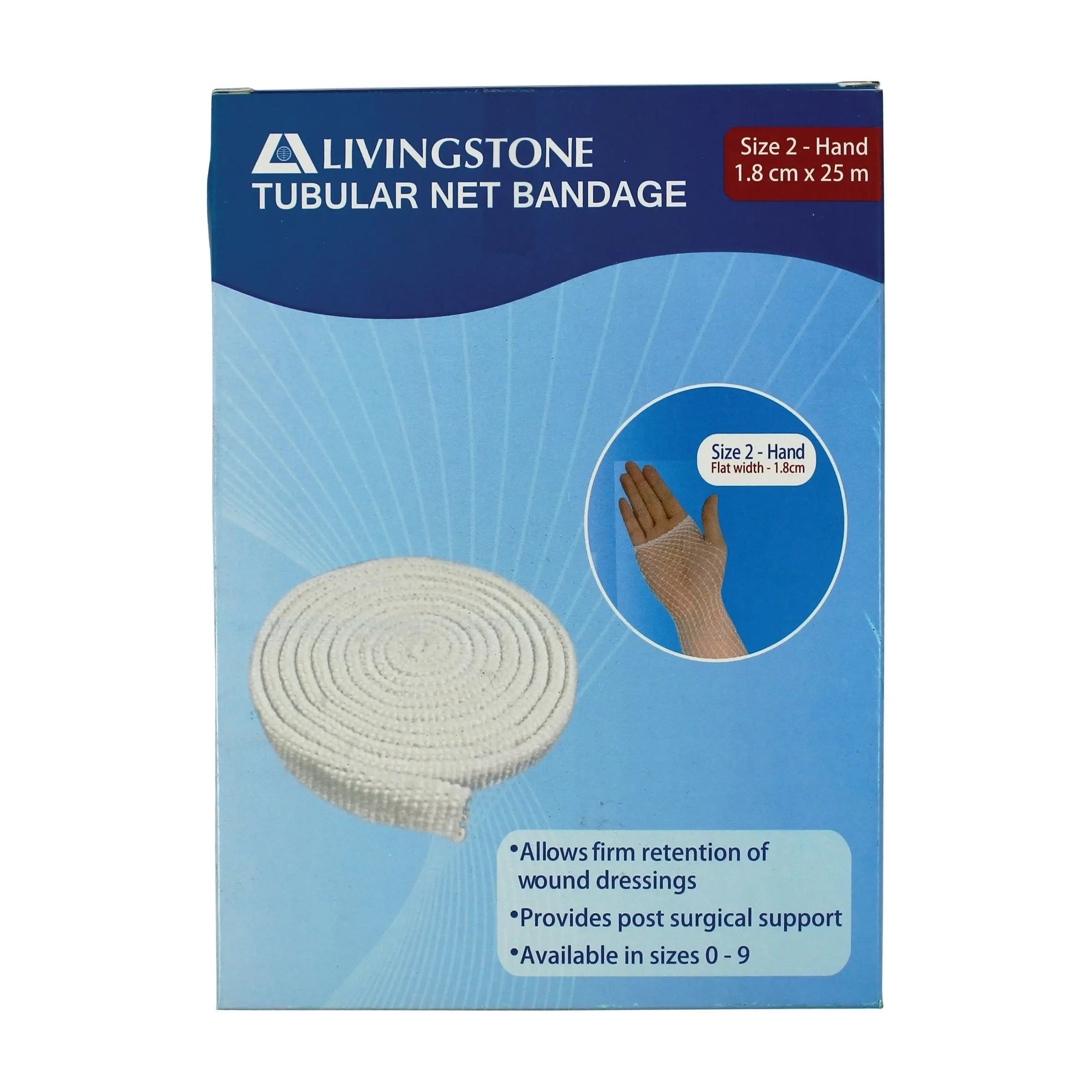 Livingstone Tubular Net Bandage Size C No. 2 Hand Flat Width 18mm 7.5m (unstretched) 25m (stretched) - Health