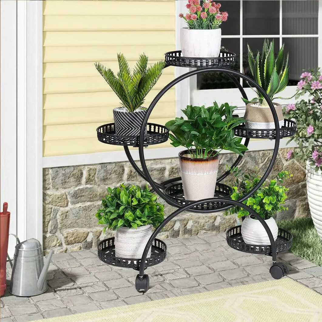Fin Metal Plant Stand Shelf Indoor Outdoor Flower Pot Holder Shelves Vertical Tiered - Home & Garden