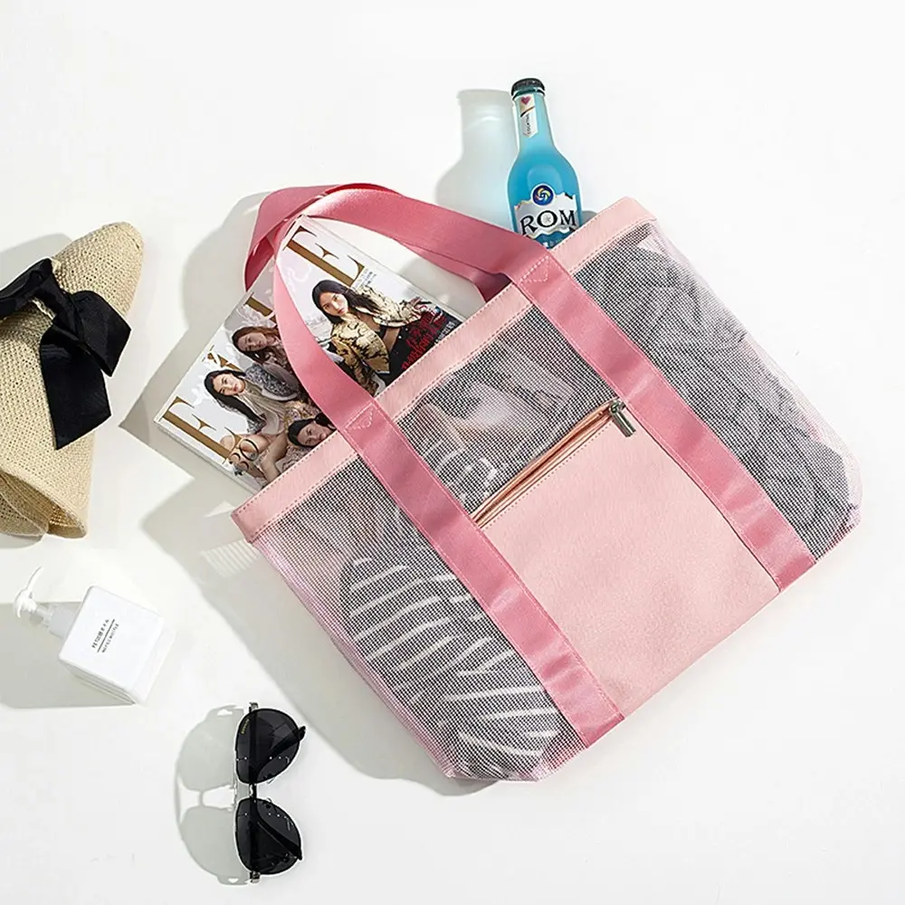 Large Beach Bag Pool Bags Mesh Beach Tote for Toys Towel flip flops - Fashion
