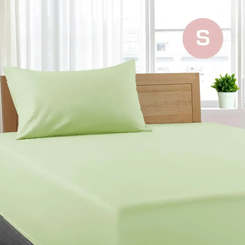 Single Size Pistachio Color Poly Cotton Fitted Sheet + Pillowcase - Home & Garden