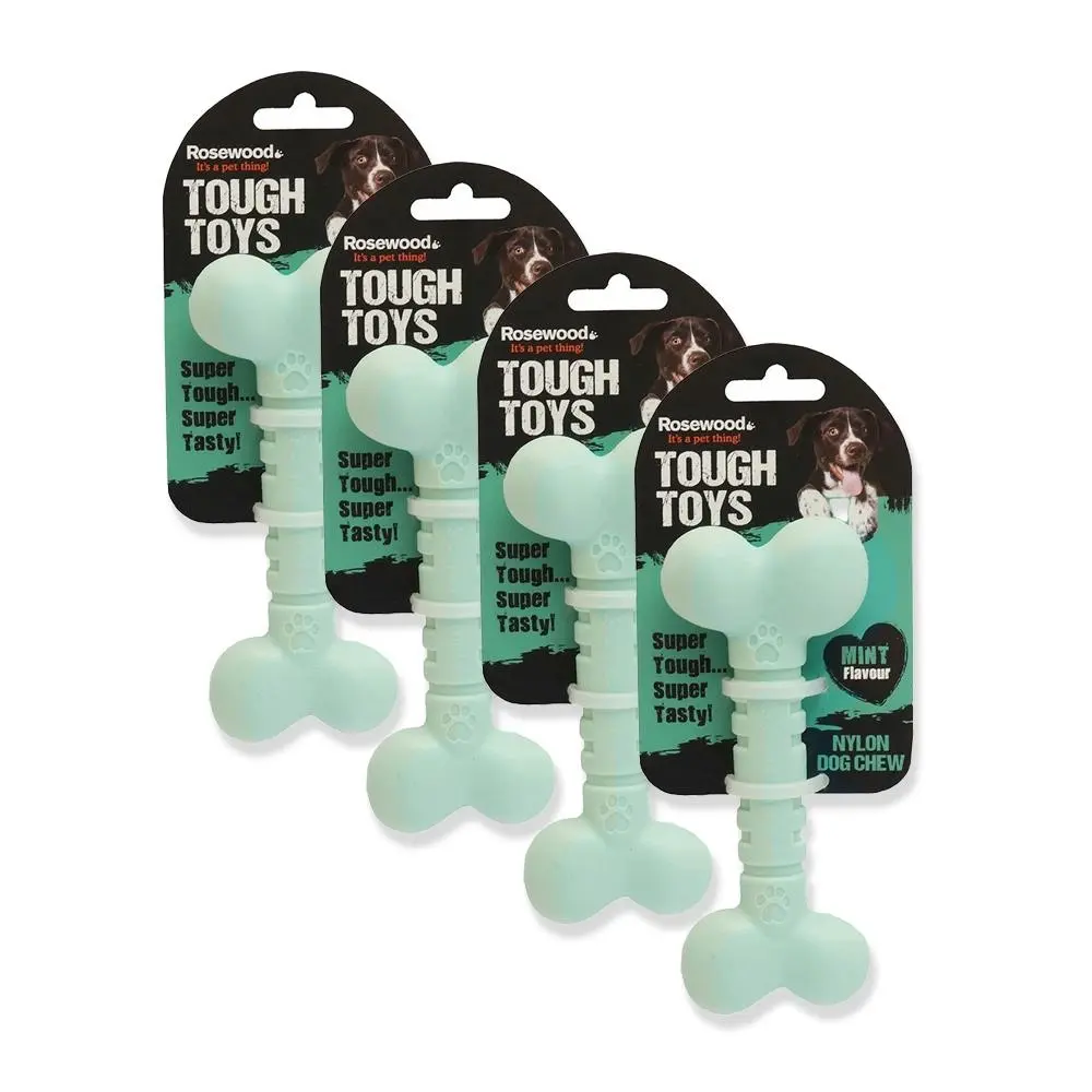 4x Rosewood Tough Guys Nylon 12.5cm Flavoured Mint Bone Dental Chew Toy S Green - Pets
