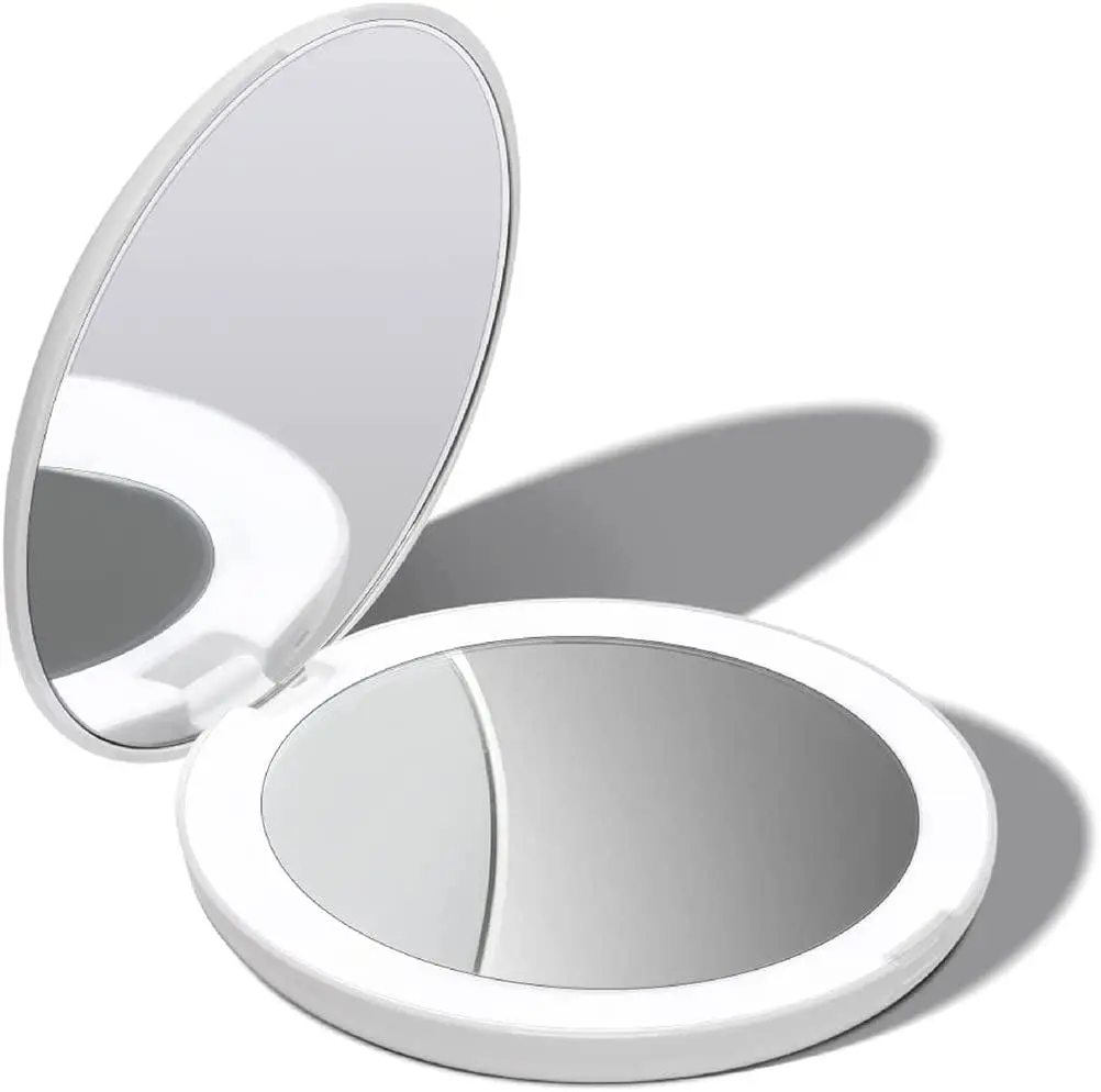 LED Lighted Travel Makeup Mirror 1x 10x Magnification Daylight LED Compact Portable - Beauty