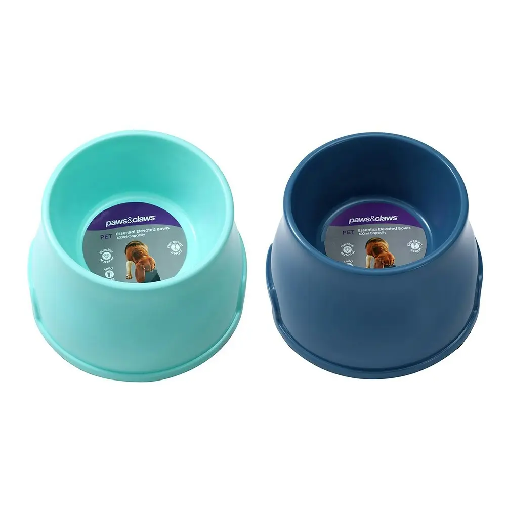 2x Paws & Claws Pet/Dog Essentials 19cm/600ml Elevated Feeding Bowl Medium Asstd - Pets