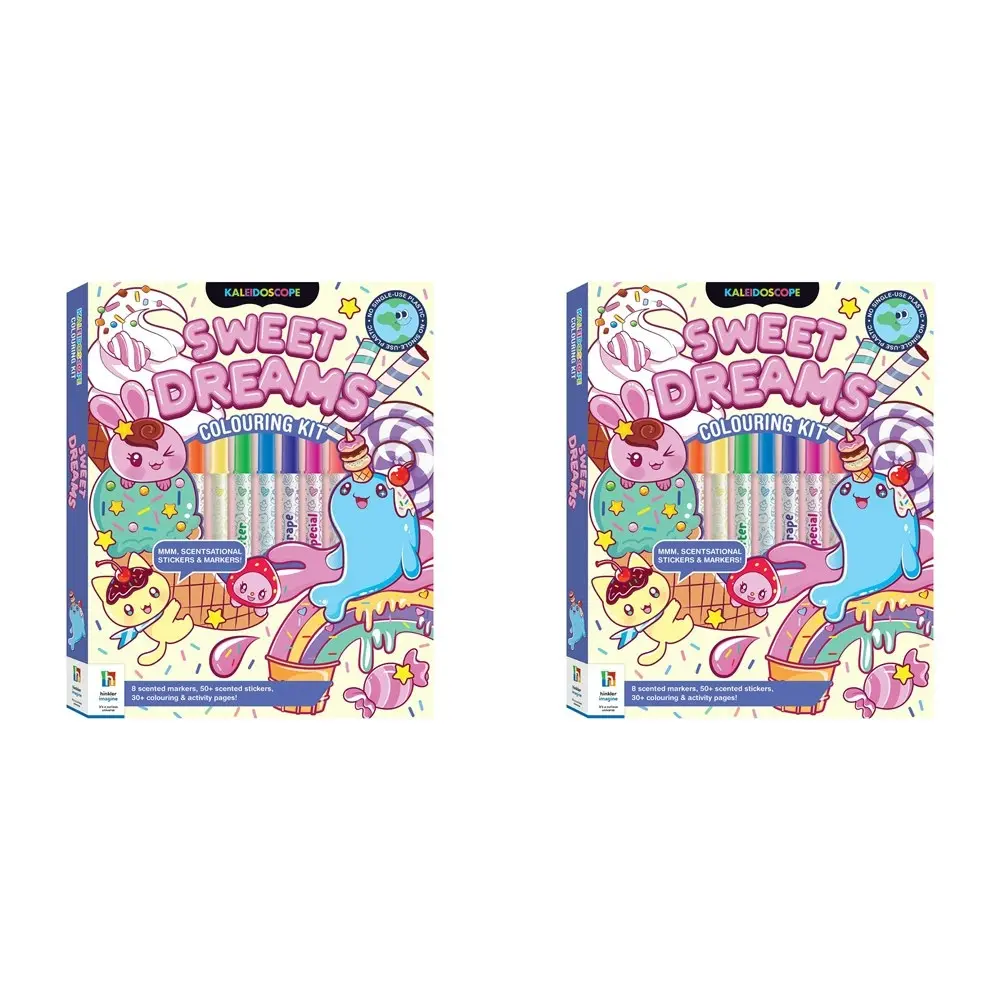2x Kaleidoscope Kids Colour Kit Sugar Rush w/30+ Pages/Scented Markers/Stickers - Hobbies