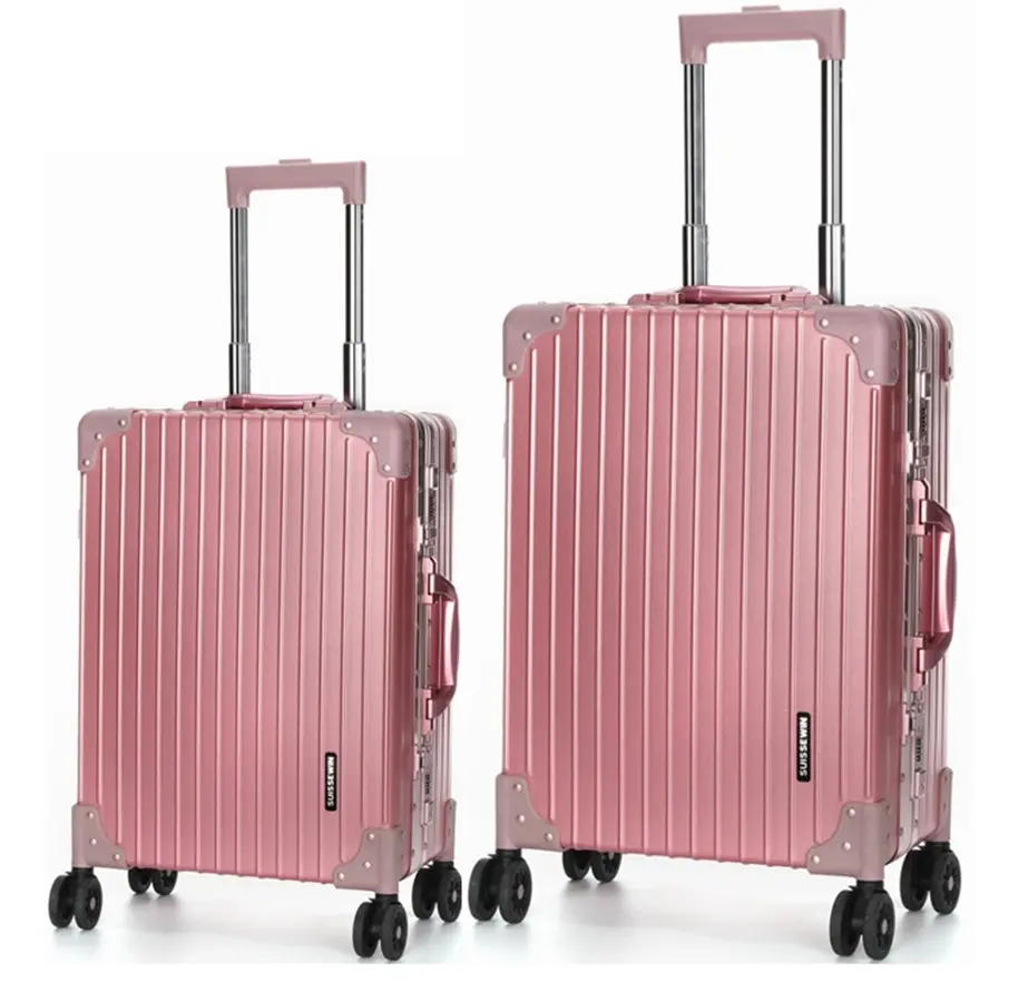 Suissewin Swiss Aluminium Luggage Suitcase Lightweight With TSA Locker 8 Wheels Hardcase 2 PCS Set SN7711 Rose Gold - Fashion