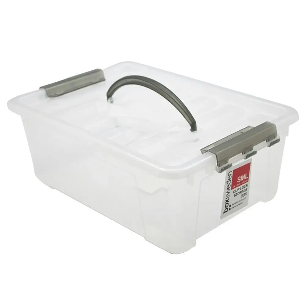 Boxsweden 8L/36cm Carry Storage Box Organiser Container w/ Handle Transparent - Home & Garden