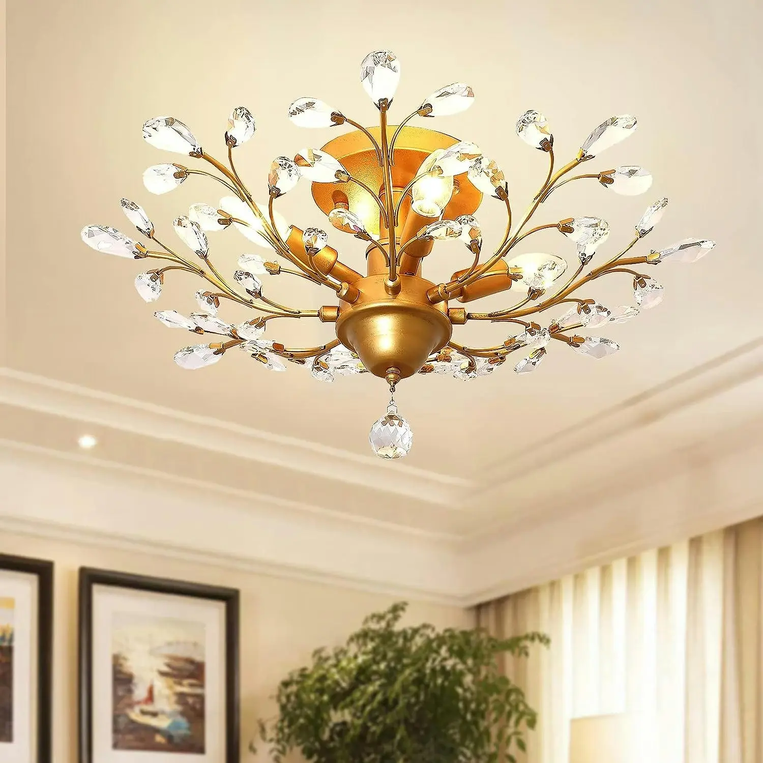 Crystal Chandelier Vintage, 4 Lights, Gold - Home & Garden