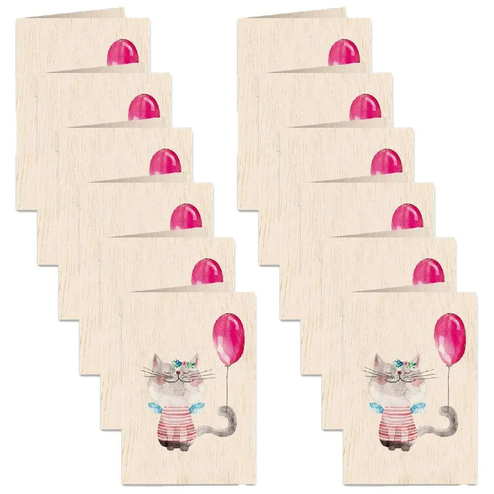 12x Cozywood Wooden Greeting Card 11x16cm w/ Envelope Pussycat and the Balloon - Hobbies