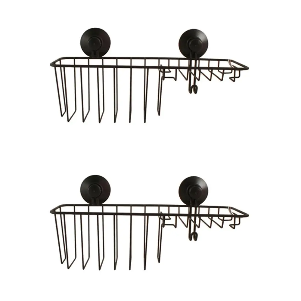 2x Home Expression 30cm Shower Shelf Storage Organiser w/Suction Cup Matte Black - Home & Garden