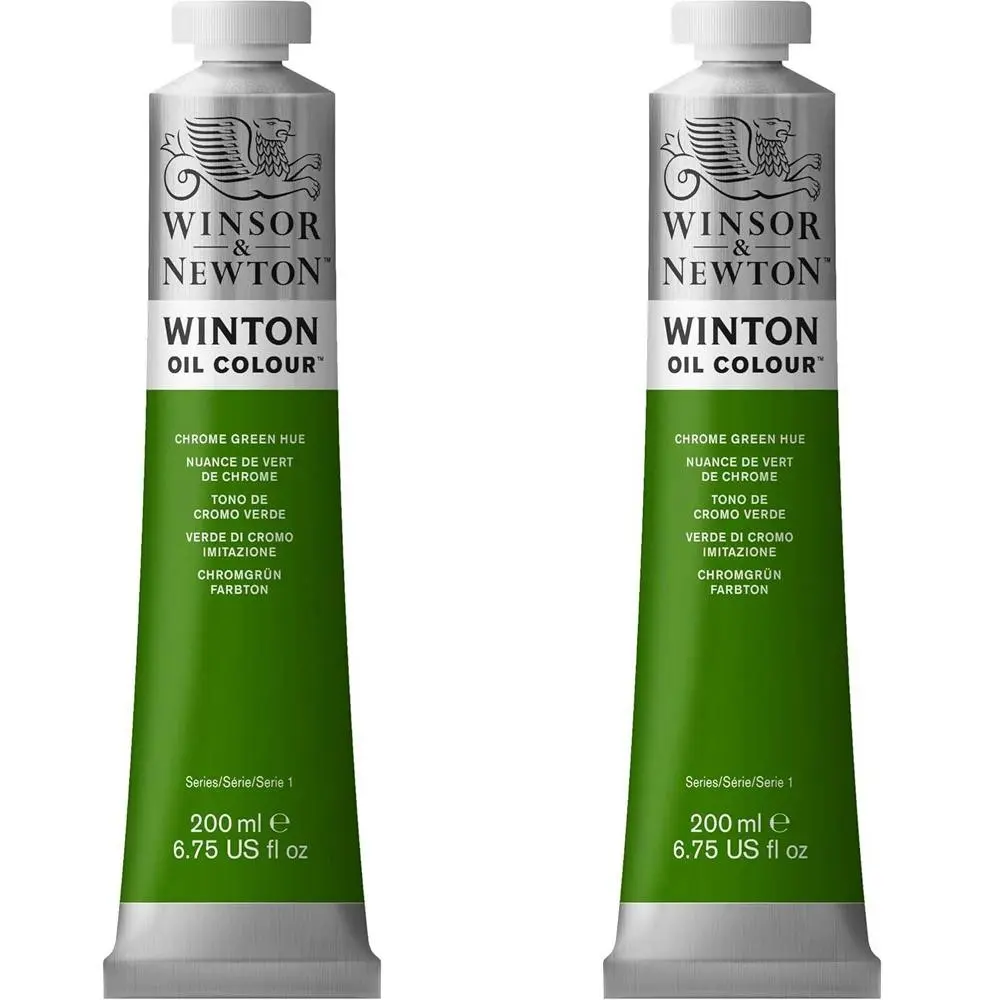 2x Winsor & Newton 200ml Winton Oil Colour Paint Artist/Craft Chrome Green Hue - Hobbies