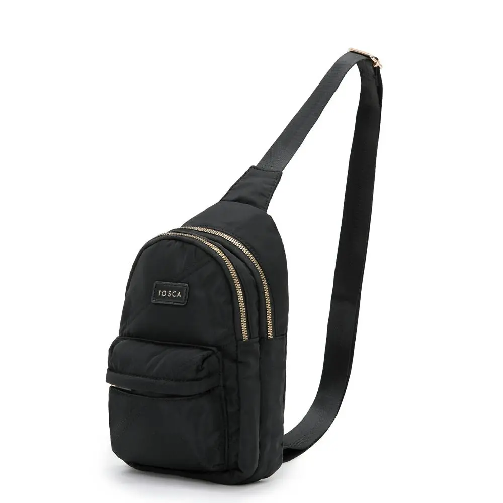 Tosca Casual Shoulder Nylon Slinger Crossbody Chest Utility Bag Black Stitch - Fashion