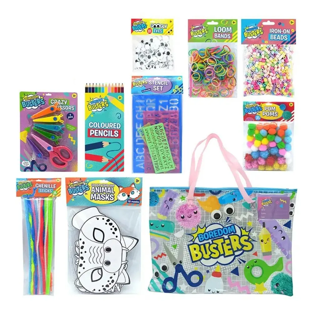 Boredom Busters Showbag 22 Arts & Crafts w/Pencil Case/Stencils/PomPoms/Scissors - Fashion