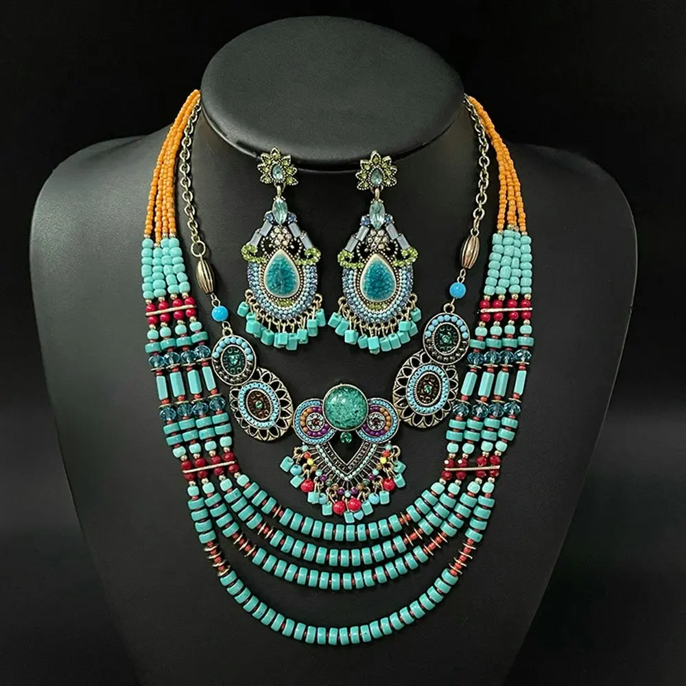 Bohemian Necklace Female Rice Beads String Earrings Set Travel Photo Headdress - Jewellery