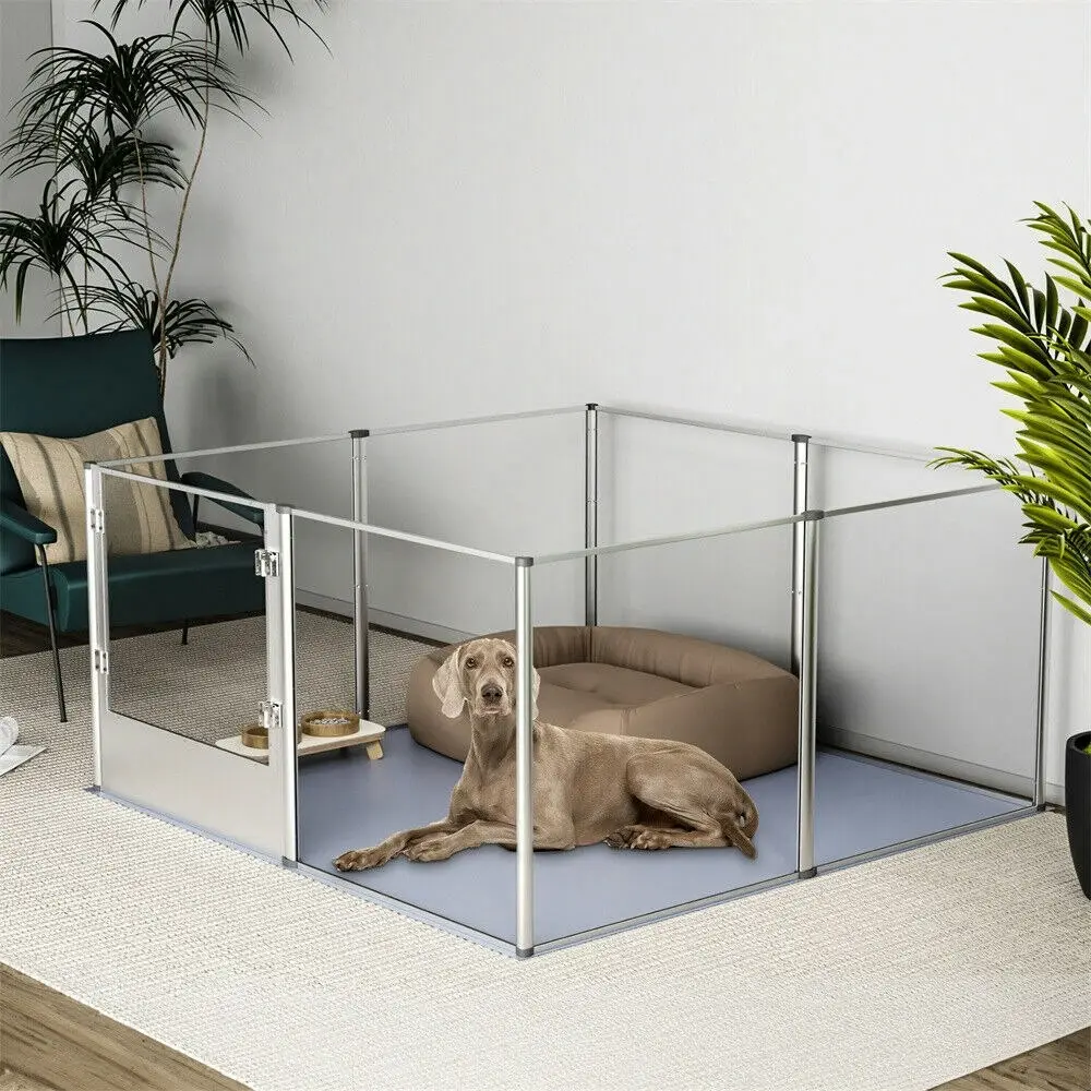 Fin 81Cm High Clear Acrylic Pet Pen Whelping Fence Playpen Kennel W/ Waterproof Mat - Pets
