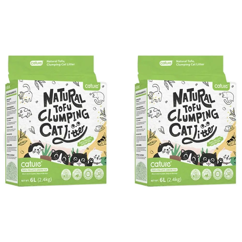 2x Cature 6L/2.4kg Natural Tofu Clumping Cat Litter Pellets Green Tea Flushable - Pets