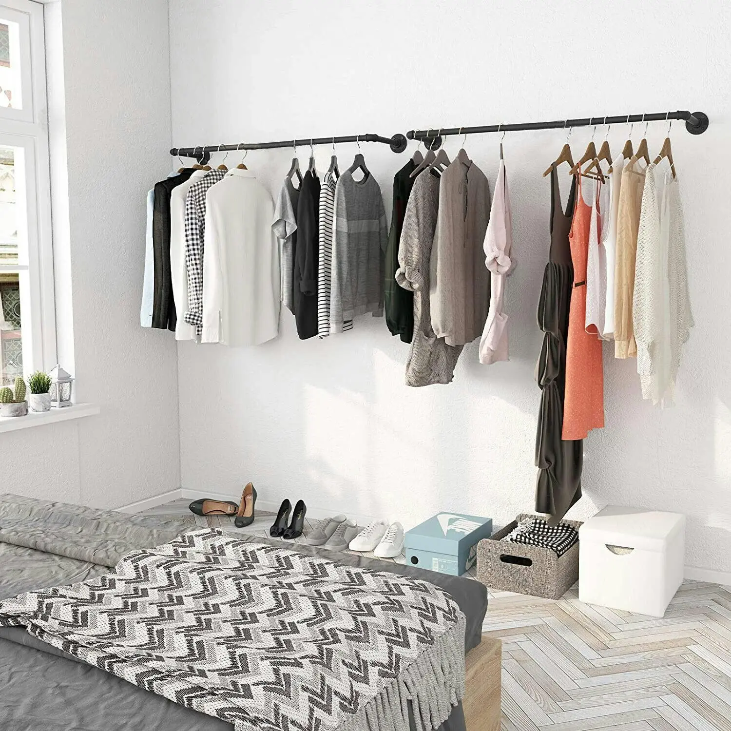 Heavy Metal Pipe Clothing Garment Rail Closet Rod Clothes Display Hanging Pole - Home & Garden