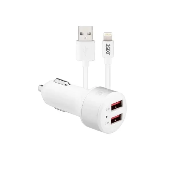 3sixT Car Charger 4.8A + Lightning Cable 1m (3S-1022) - White