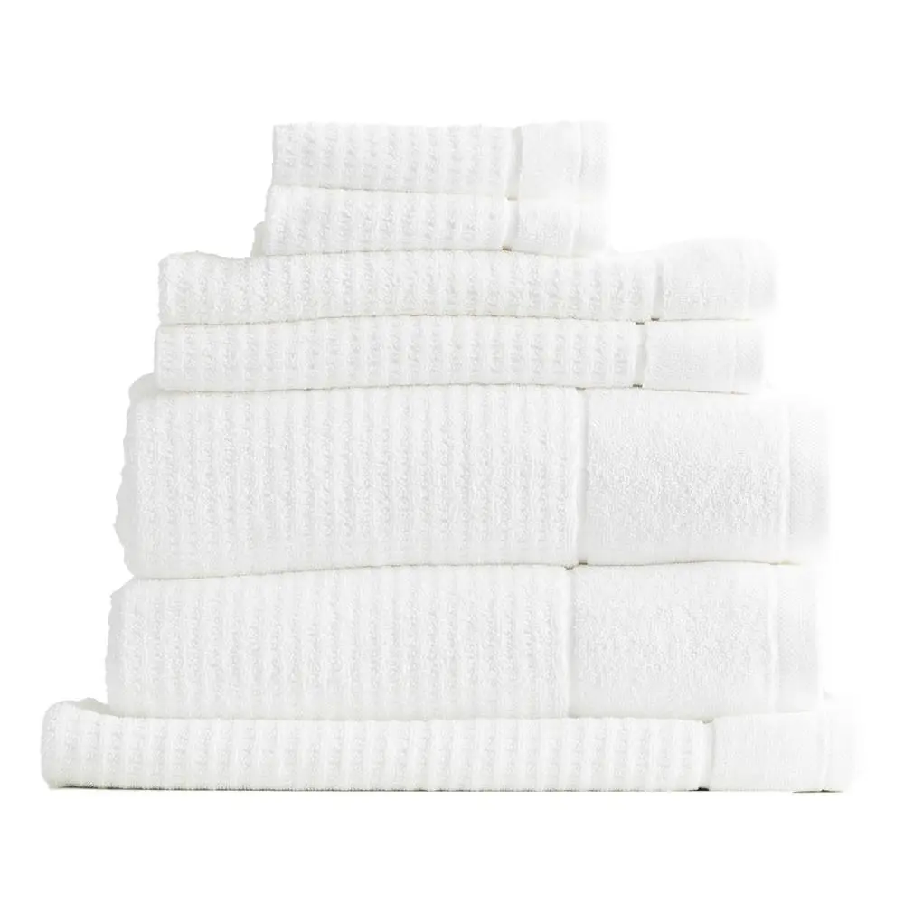 7pc Renee Taylor Cambridge 650GSM Textured Bath/Hand/Face Towel Mat Set Snow - Home & Garden