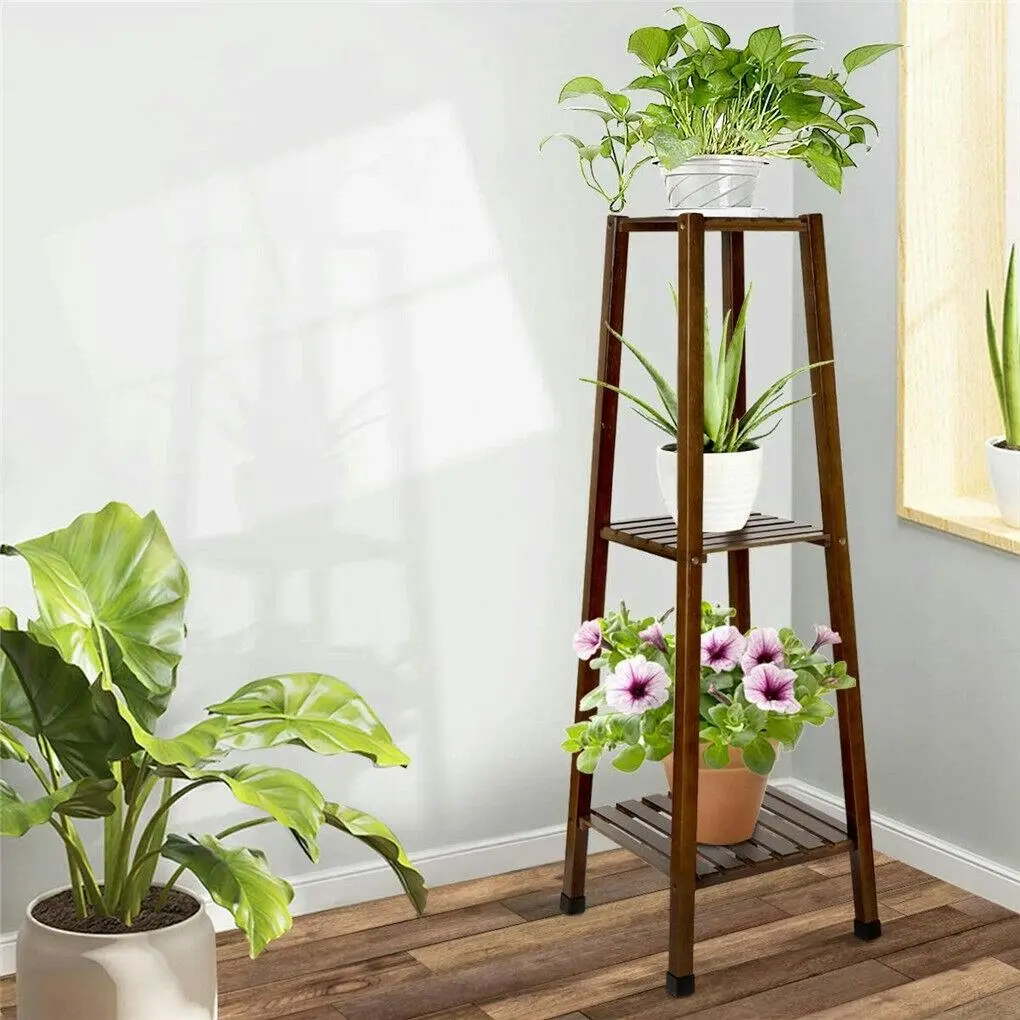 3Tier Corner Plant Stand Bamboo Tall Flowerpot Holder Shelves for Indoor Outdoor - Home & Garden