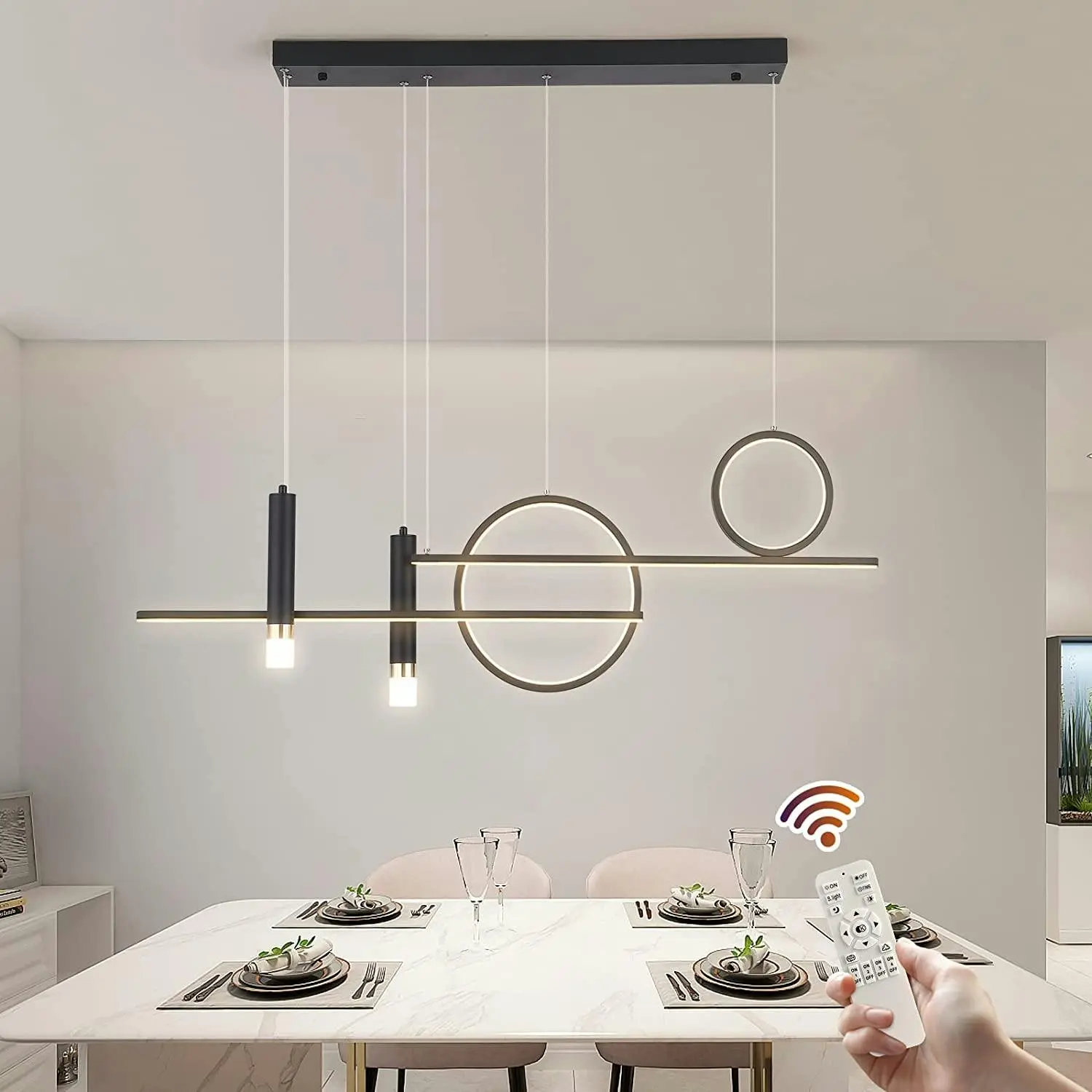 LED Chandelier linear pendant lighting, 50W Modern (Black) - Home & Garden