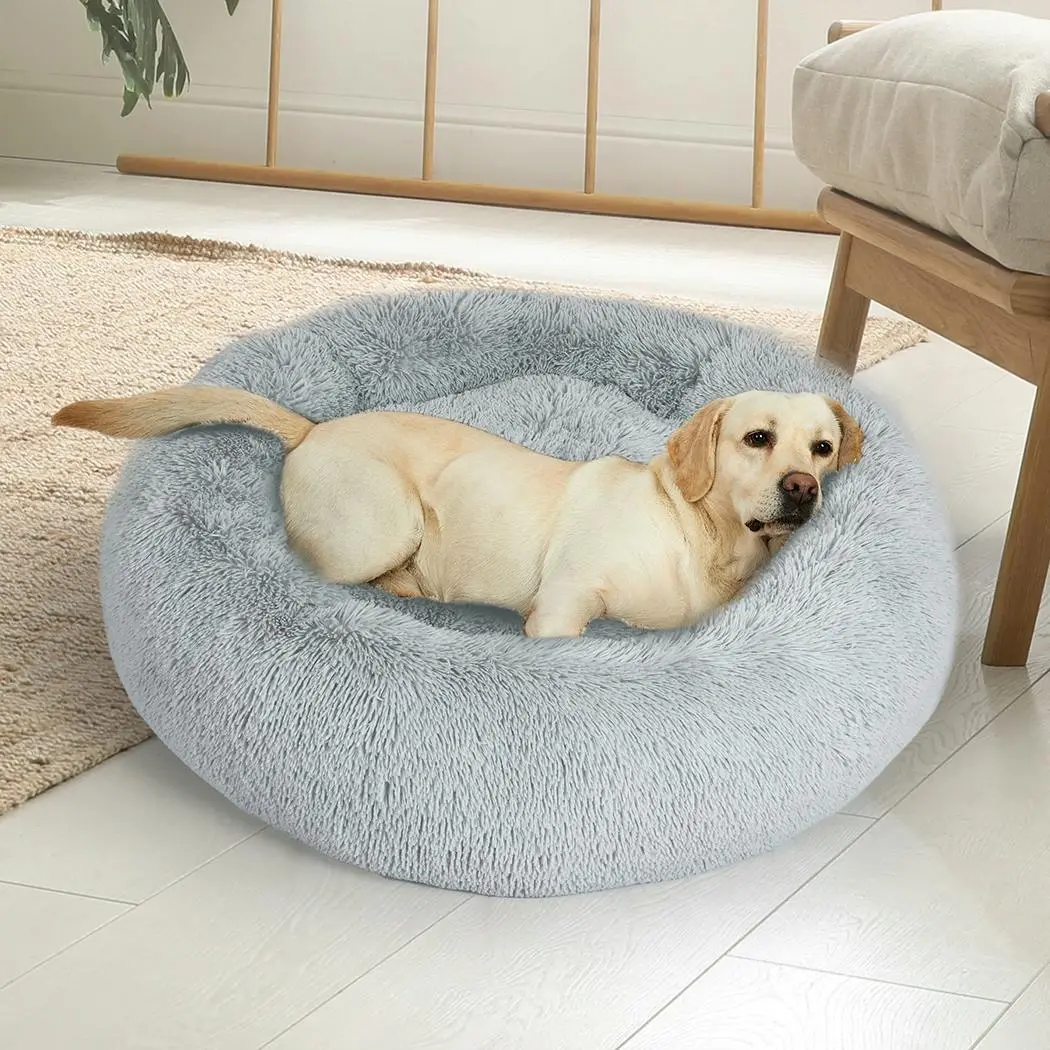 Pawz Pet Bed Cat Dog Donut Nest Calming Kennel Cave Sleeping Light Grey XXXL - Pets