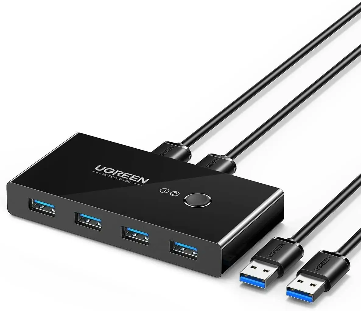 UGreen USB 3.0 Switch Selector 4 Port 2 Computers Peripheral Switcher Adapter Hub for PC Printer Scanner Mouse Keyboard with One Button Switch and 2 P - Electronics