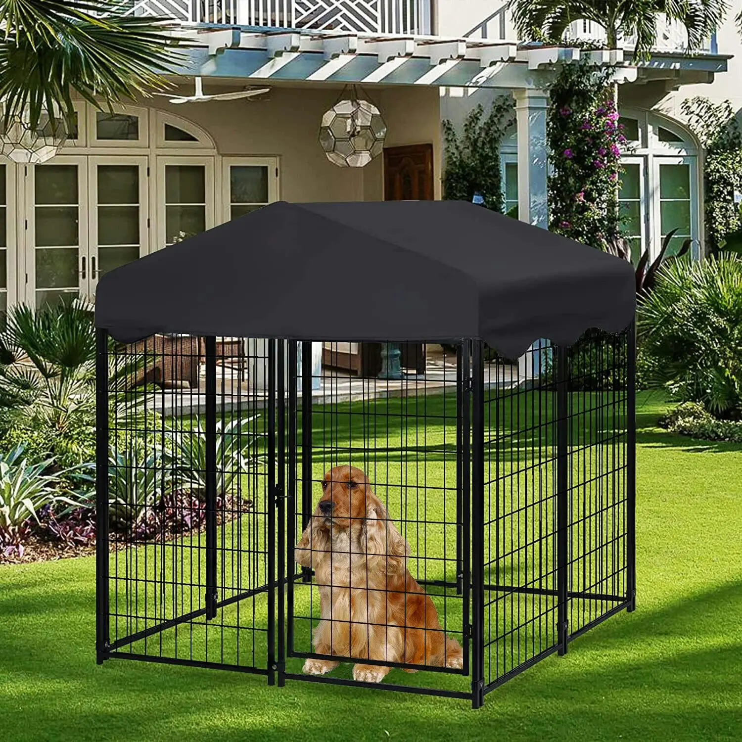 Heavy-Duty Outdoor Dog Kennel with Playpen
