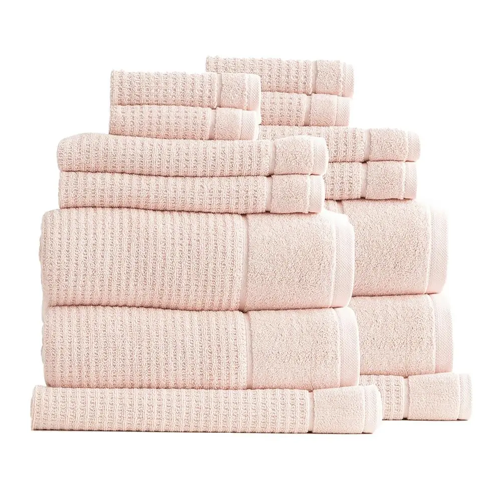 14pc Renee Taylor Cambridge 650GSM Textured Bath/Hand/Face Towel Mat Primrose - Home & Garden