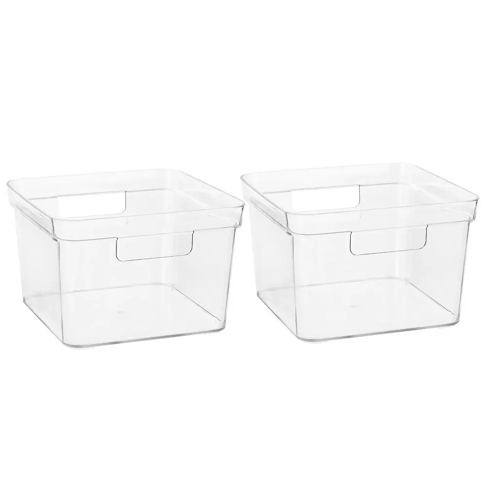 2x Boxsweden Crystal Square 22x14.5cm Storage Container Home Organiser Box CLR - Home & Garden