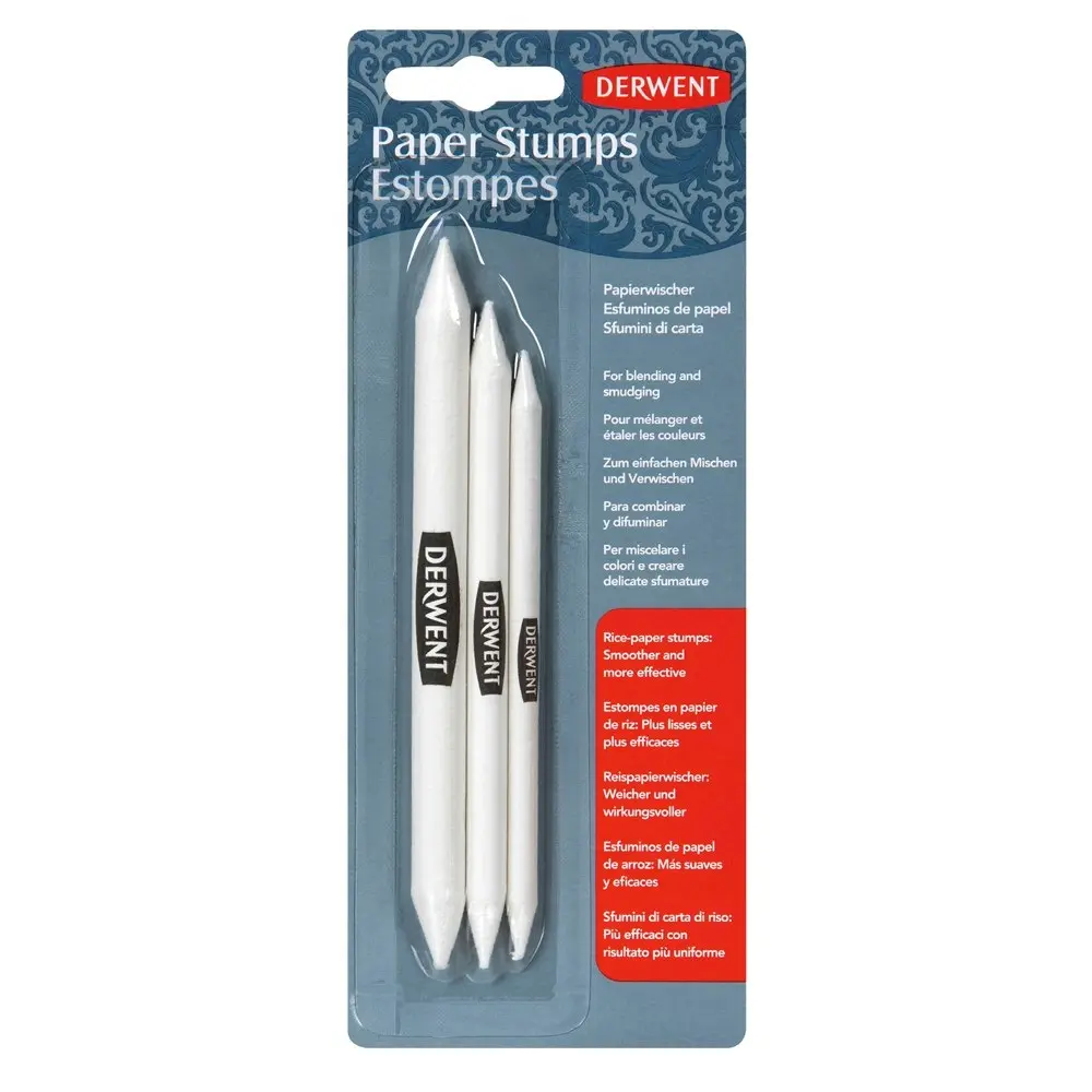 3pc Derwent Blending/Smudging Pointed Artist Rice Paper Stump Round Set White - Hobbies