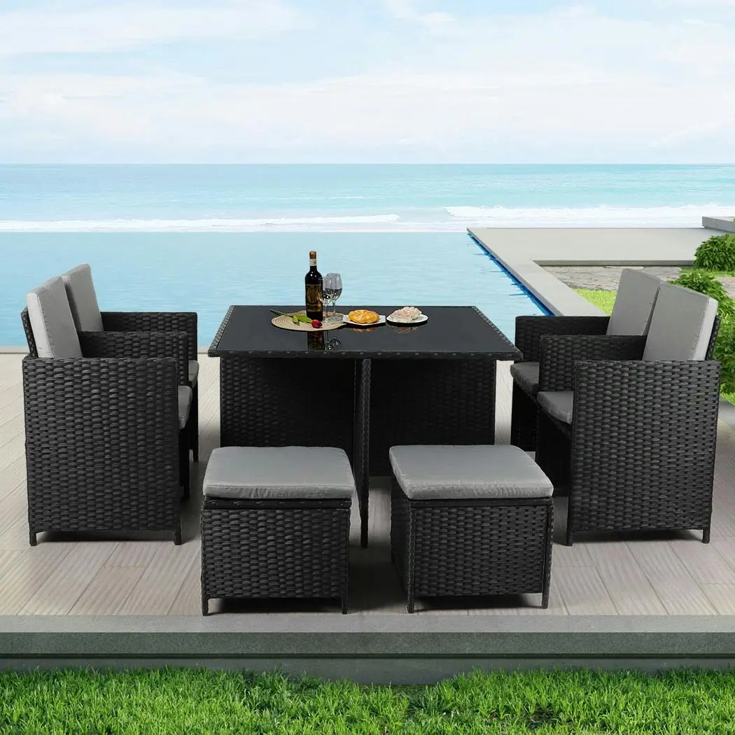 Levede 9Pcs Outdoor Table Chair Set Patio Furniture Dining Setting Wicker Lounge